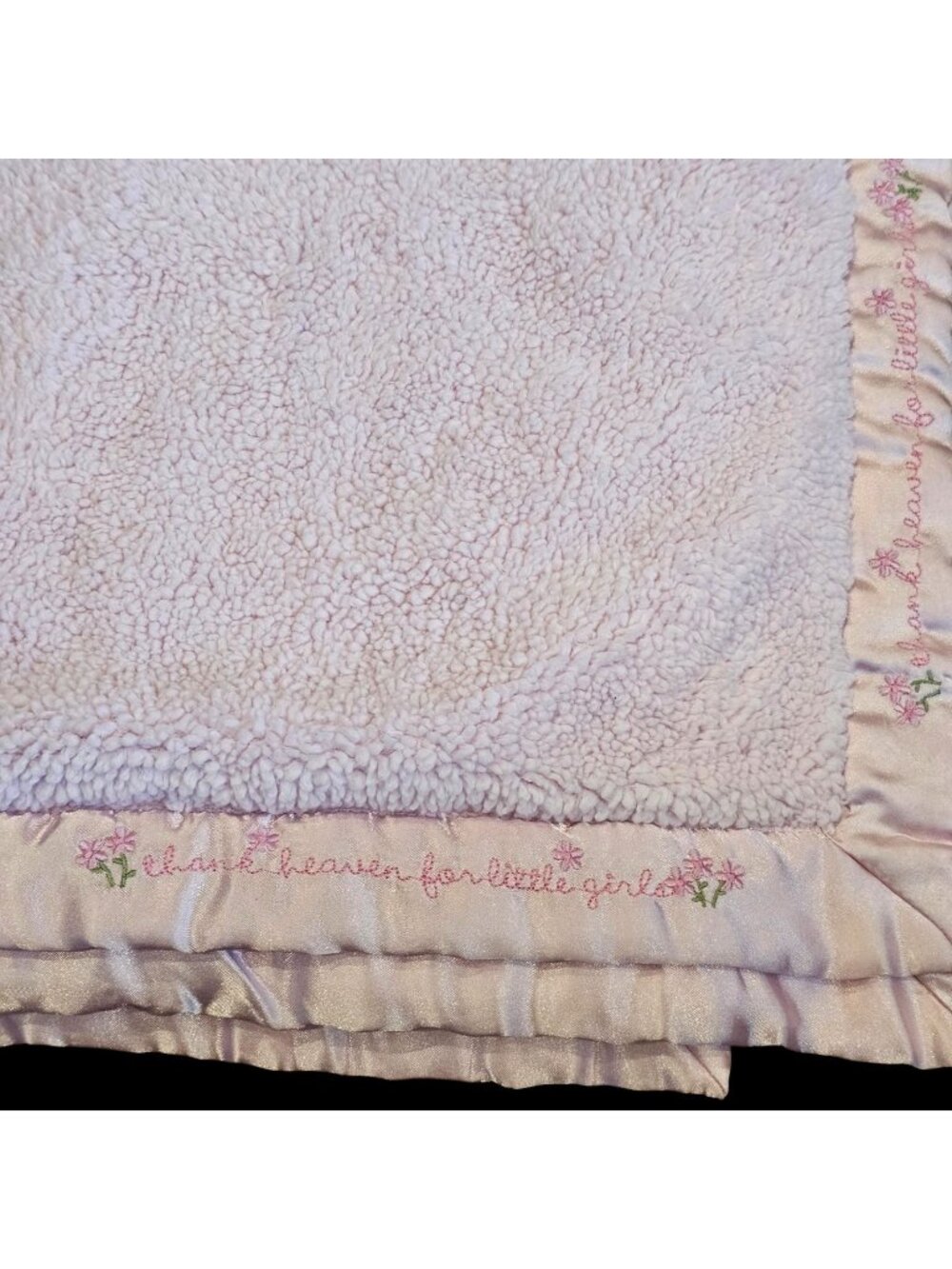 Carter's Thank Heaven Little Girls Pink Baby Blanket Pink Satin Trim Embroidered